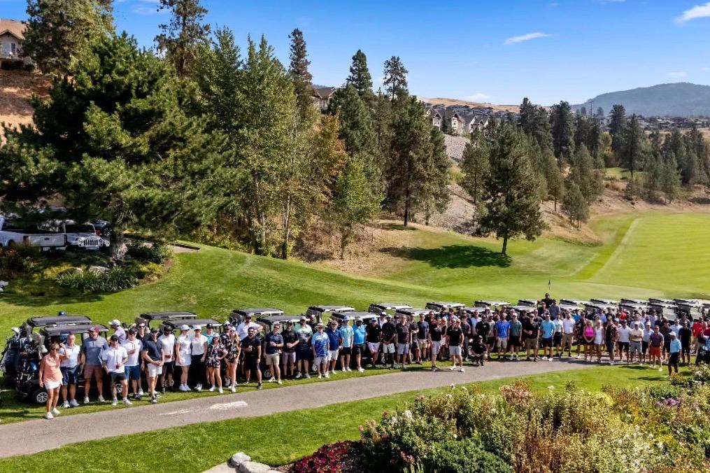 Teresa May among the full field of participants at a charity golf tournament for Kelowna General Hospital in 2025.